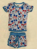 Blue Bows Shorts Set