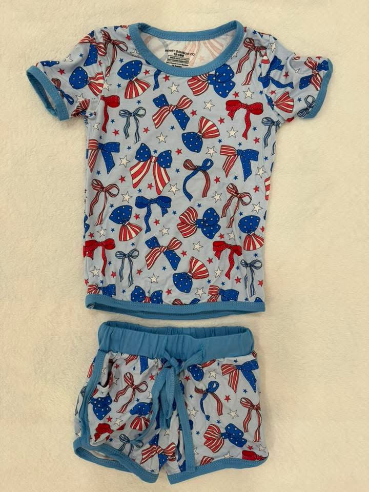 Blue Bows Shorts Set